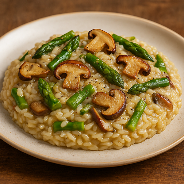 Vegan Risotto ai Funghi Porcini e Asparagi